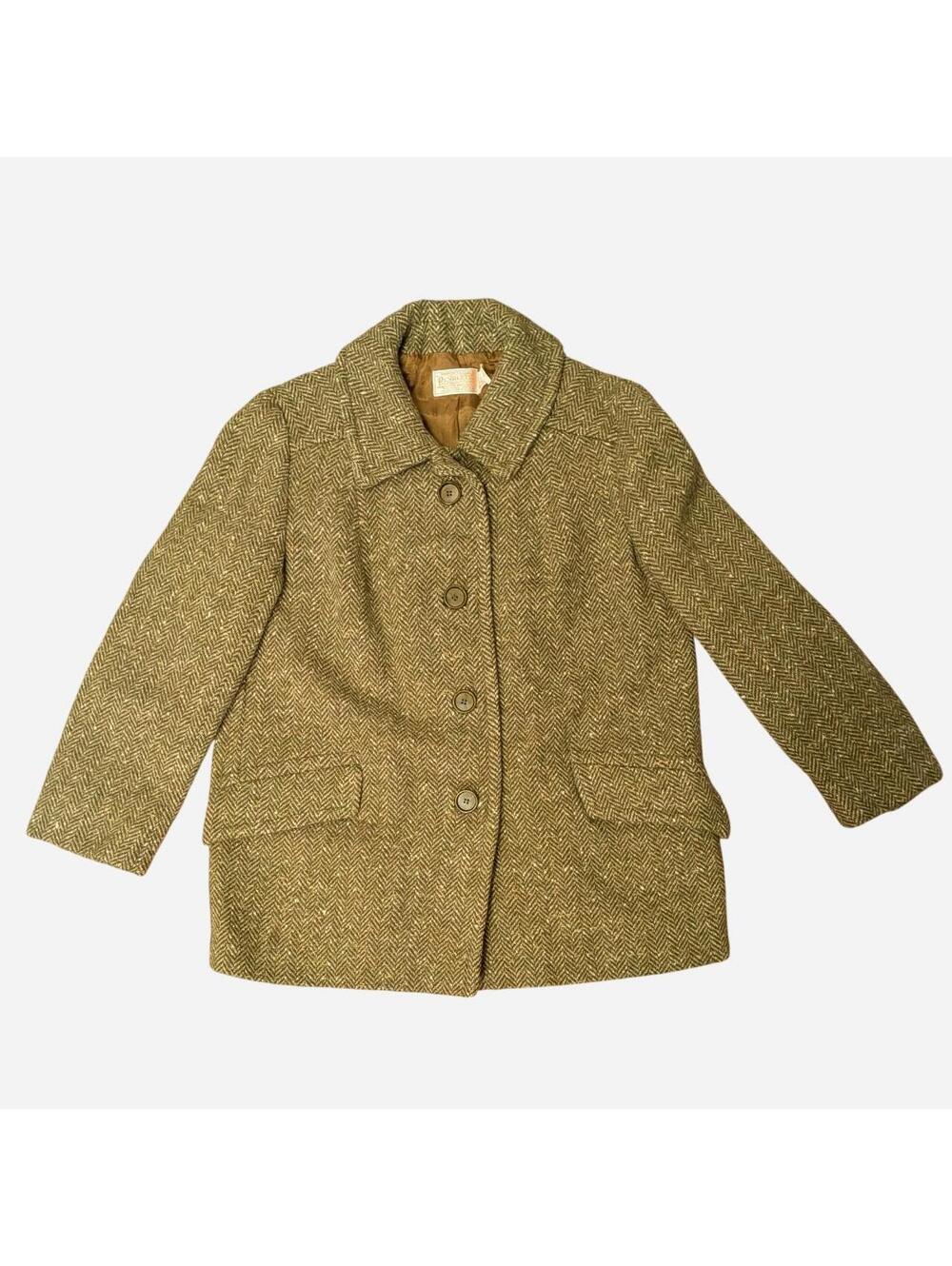 Vintage 1960s Pendleton Sage Green Herringbone Wool Tweed Jacket Small/Medium